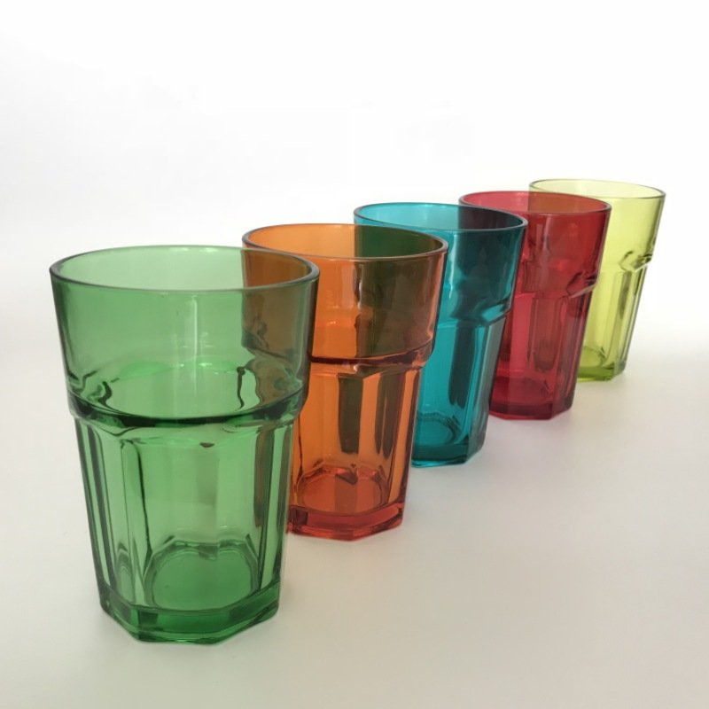 Vasos de vidrio de colores, vasos para beber de colores